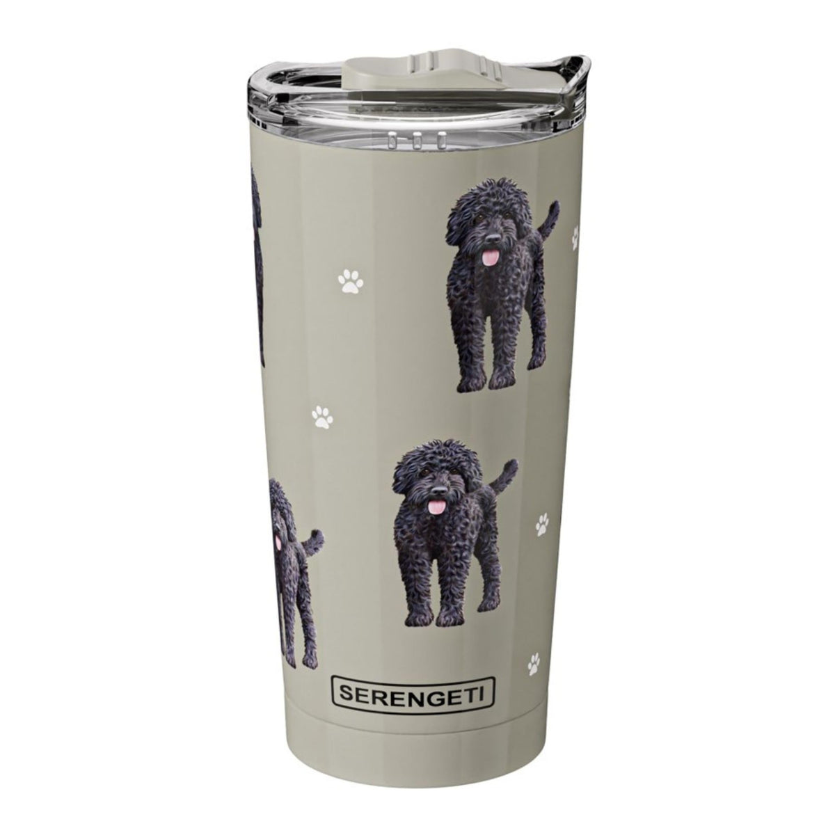 SERENGETI Labradoodle negro: arte 3D en el vaso térmico para amantes de perros.