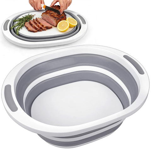Seropy lavabo plegable 75l en uso para lavar platos al aire libre.