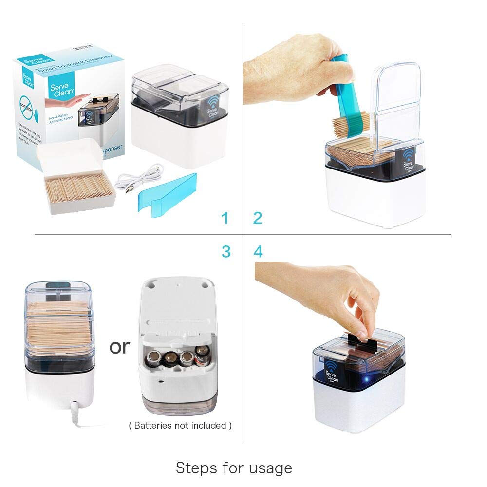 Serve Clean dispensador con cable USB incluido para carga rápida.
