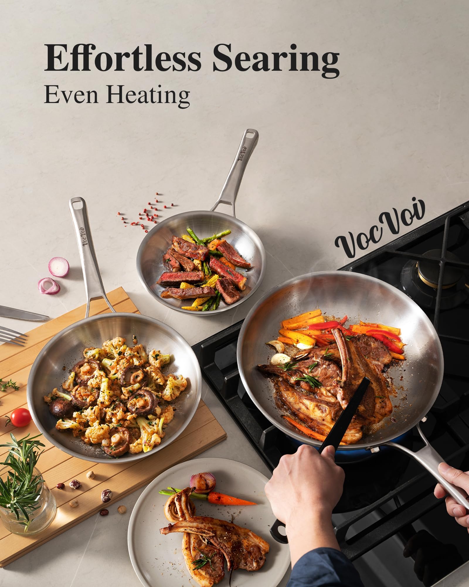 Conjunto de acero inoxidable, cazo 1.5qt para hervir salsas rápidamente.