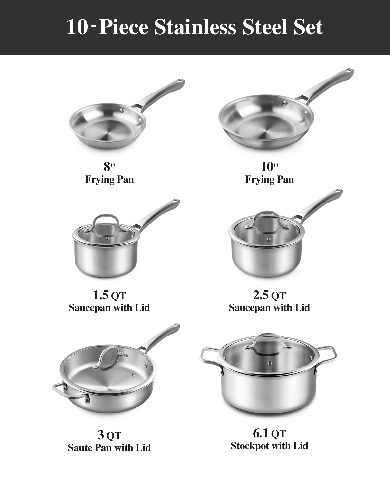 Conjunto de acero inoxidable, cazo con tapa para hervir y reducir salsas.