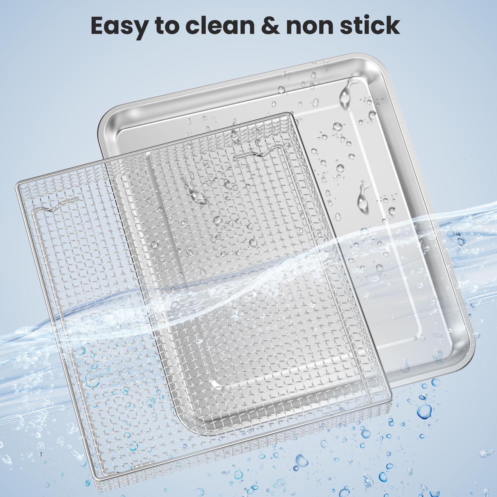 SettleDown acero inoxidable pulido, seguro para alimentos y alta temperatura.