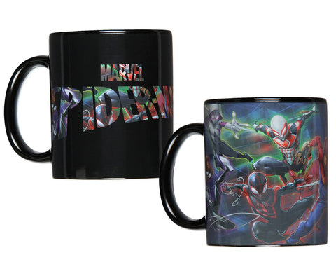 Taza Seven Times Six Marvel Spiderman Miles Morales Spider-Gwen cambia color con calor, ideal para café.
