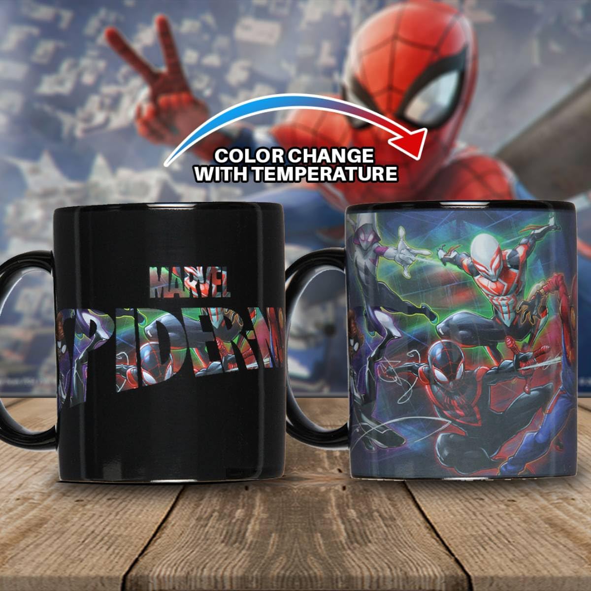Taza Seven Times Six Marvel Spiderman Miles Morales, detalle artístico con efecto color