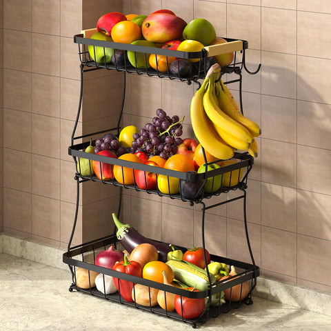 Sevenblue bandeja de fruta tres niveles, montaje rápido para encimeras limpias.