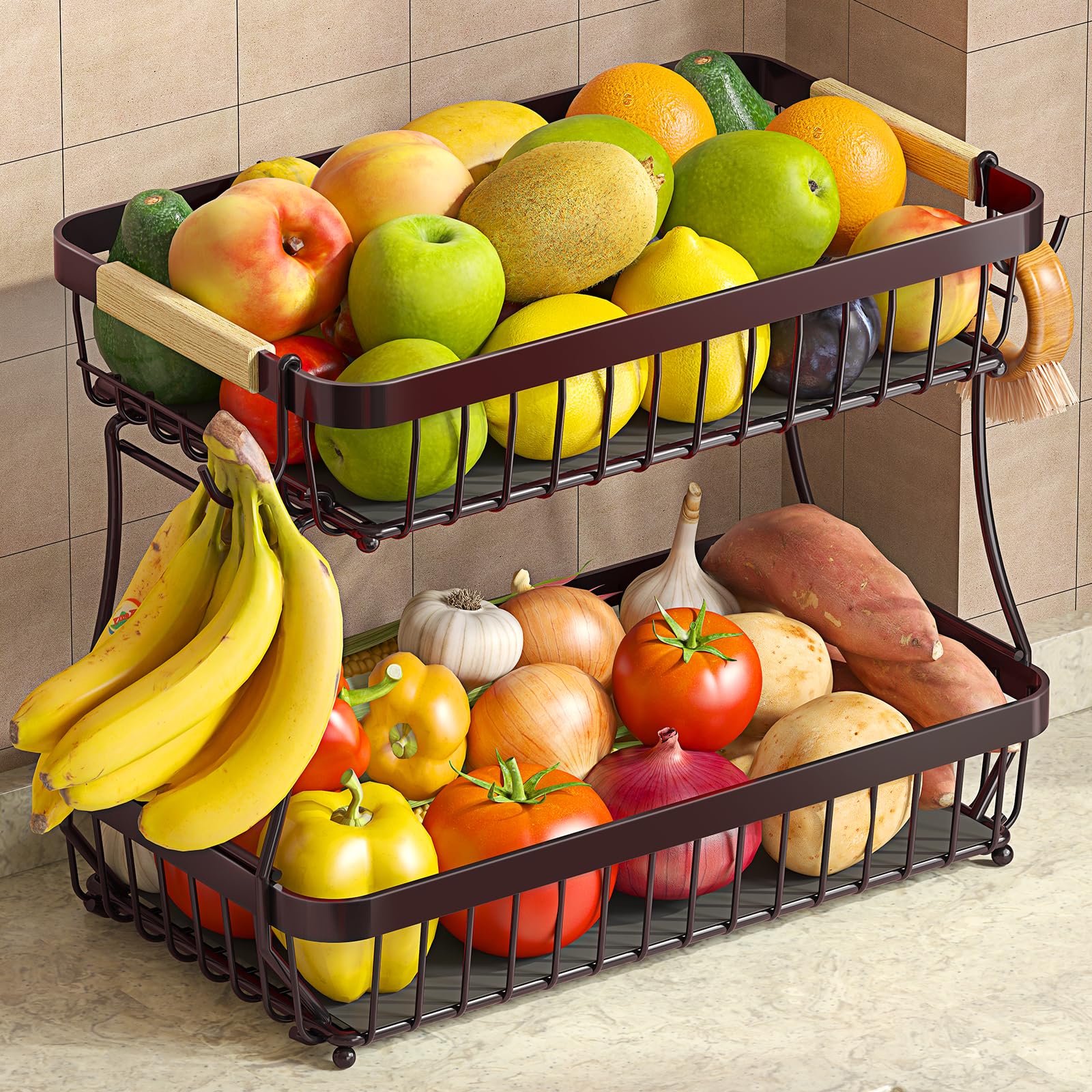 Sevenblue bandeja doble de frutas en encimera con gran capacidad para la familia.