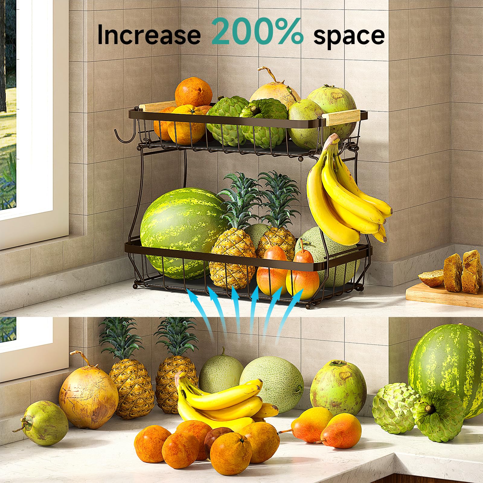 Sevenblue gran capacidad permite almacenar frutas, verduras o pan en la encimera.