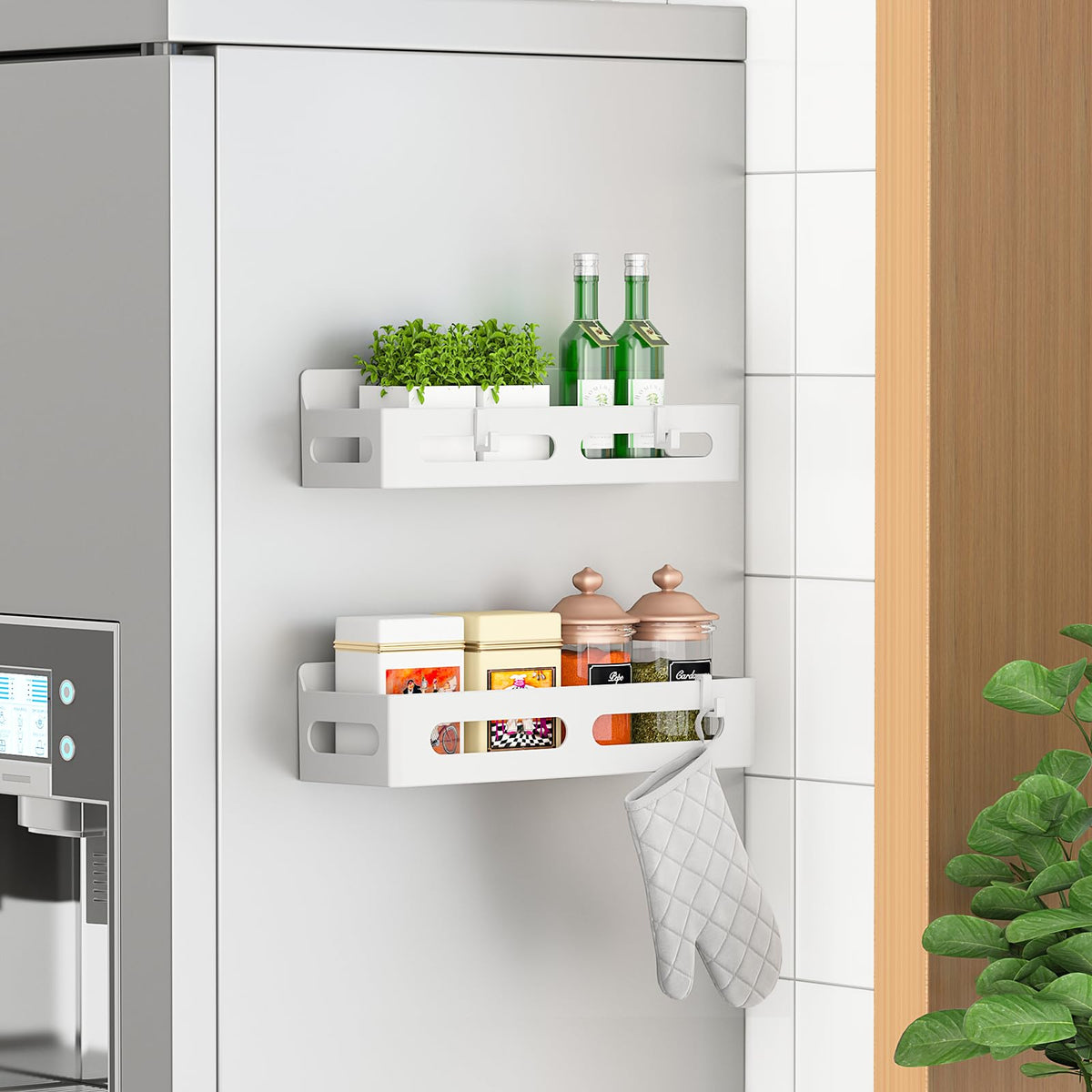 Sevenblue organizador magnético para nevera con dos estantes, ahorro de espacio.