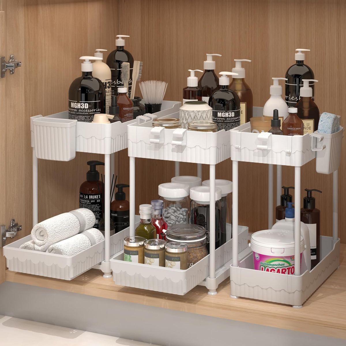 Sevenblue organizador bajo fregadero con dos niveles y cajón deslizante para acceso rápido