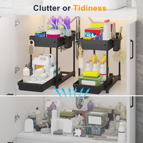 Sevenblue organizador bajo lavabo deslizante lateral con bandeja adicional para esponjas.