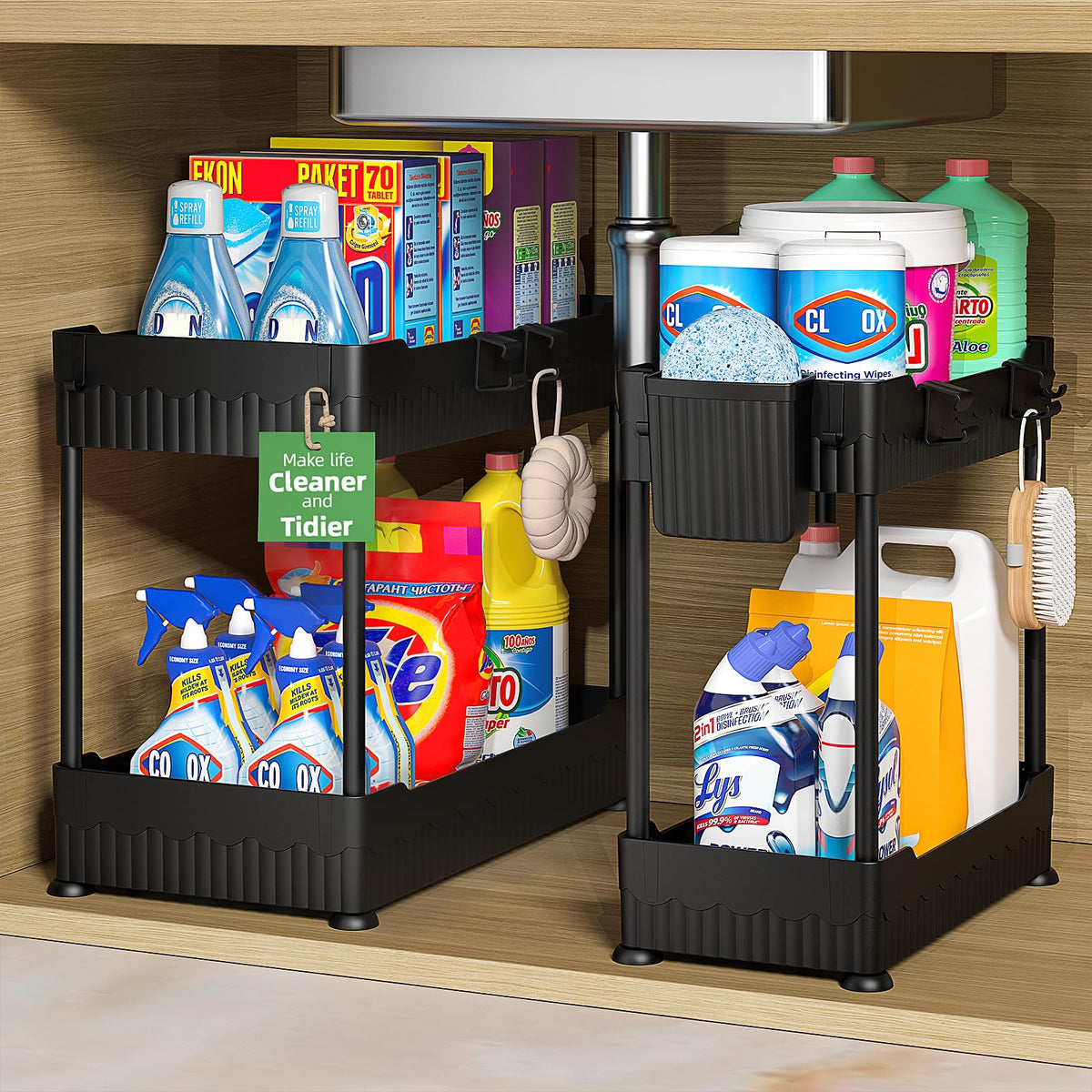 Sevenblue organizador bajo lavabo dos-pack, espacio optimizado y acceso fácil.