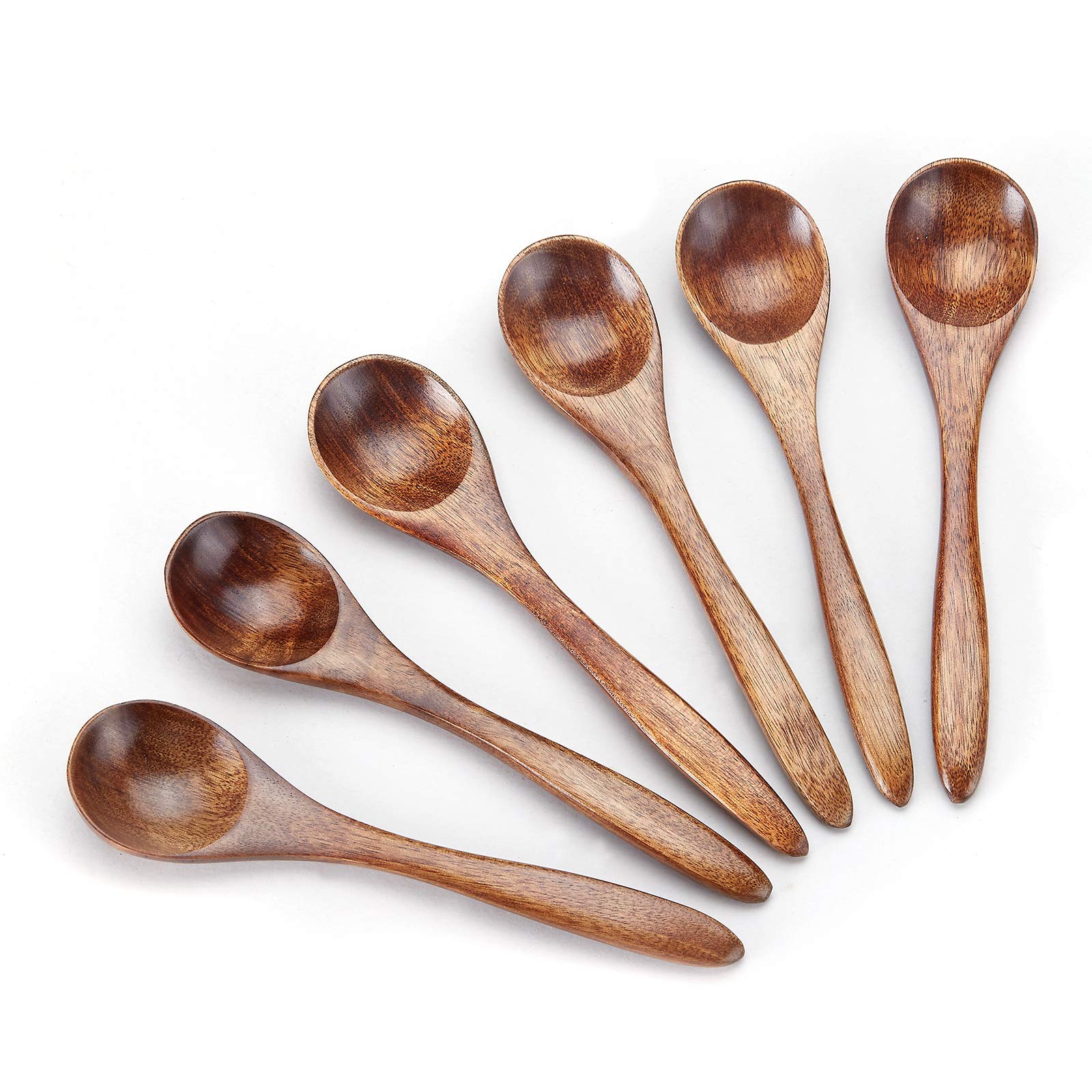 Sevensun cucharas de madera mini, juego de 6, ideal para porciones pequeñas de condimentos.