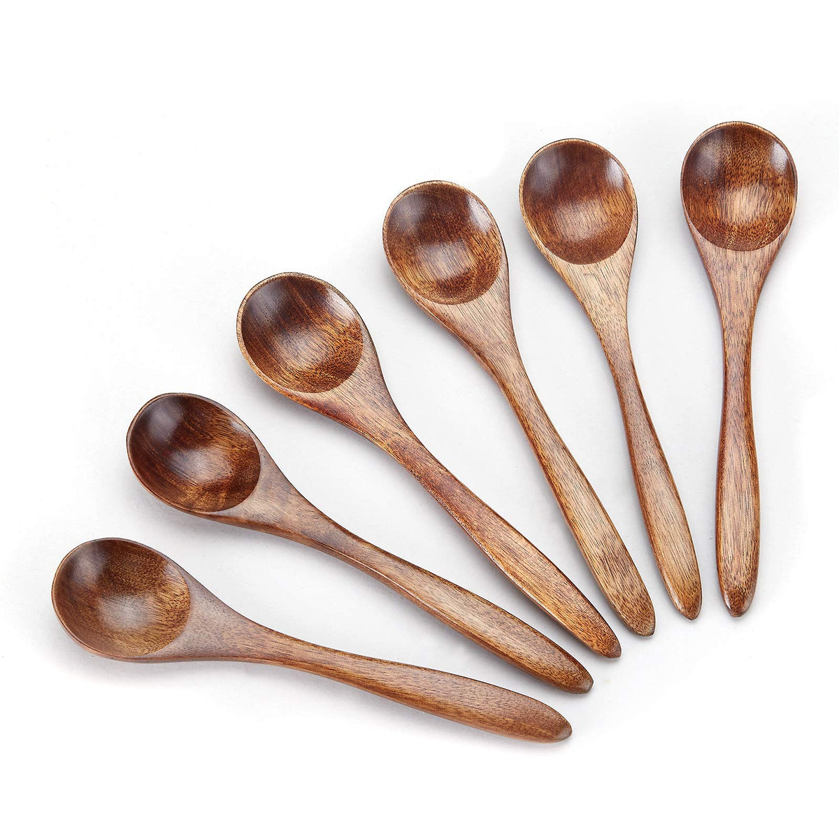 Sevensun cucharas de madera mini, juego de 6, ideal para porciones pequeñas de condimentos.