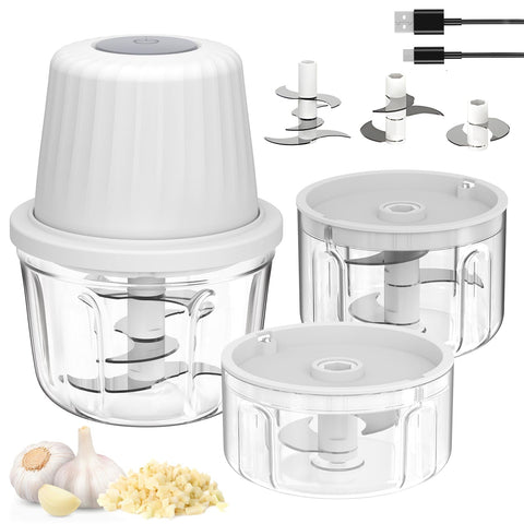 SF SUNFUNY mini picadora sin cables con tres tazones para preparar ingredientes por separado.