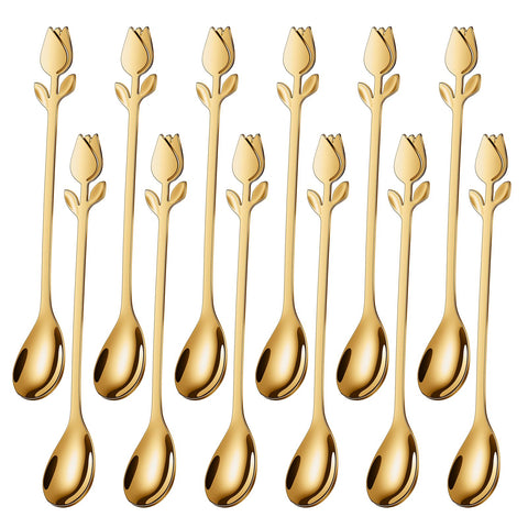 SGVRPVZ cucharas mini tulipan dorado para espresso y postres, toque elegante