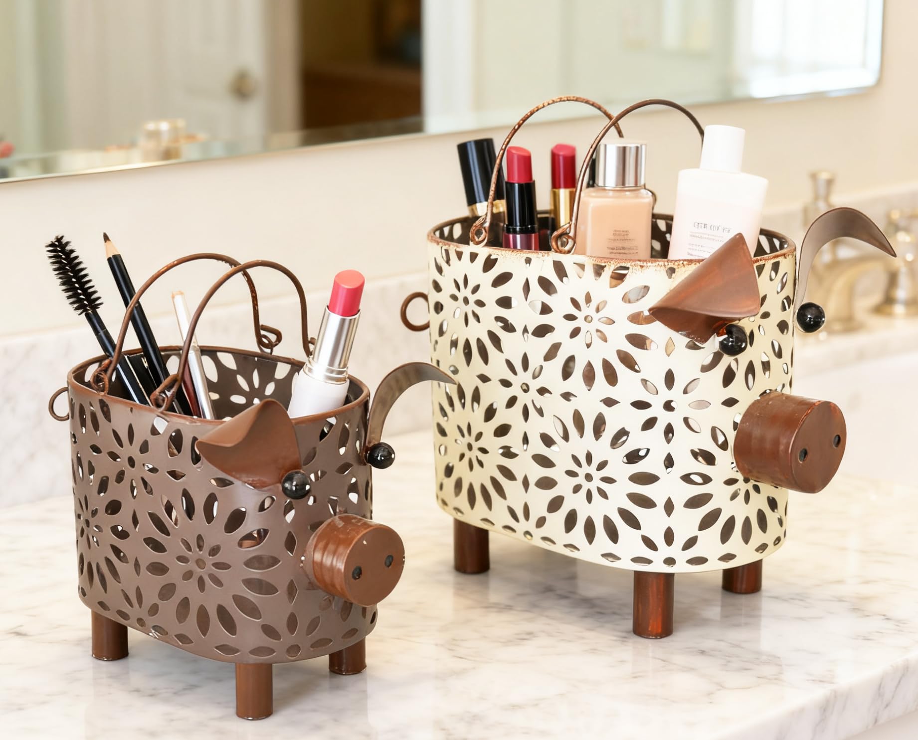 ShabbyDecor cerdo-metal organizador de cosméticos en estante práctico.