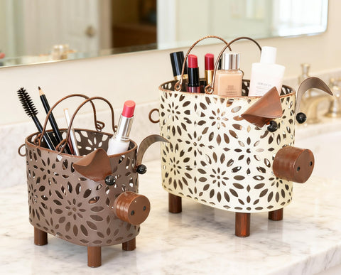 ShabbyDecor cerdo-metal organizador de cosméticos en estante práctico.
