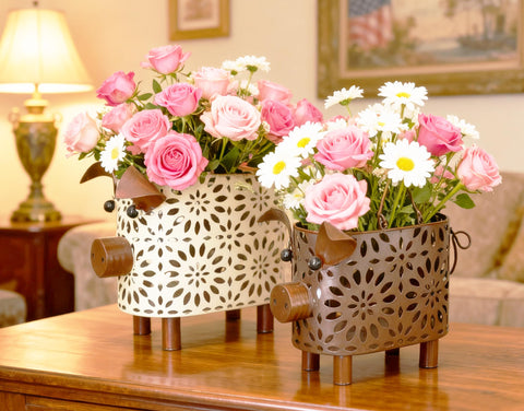 ShabbyDecor porta-flor de cerdo metálico crema para flores artificiales.