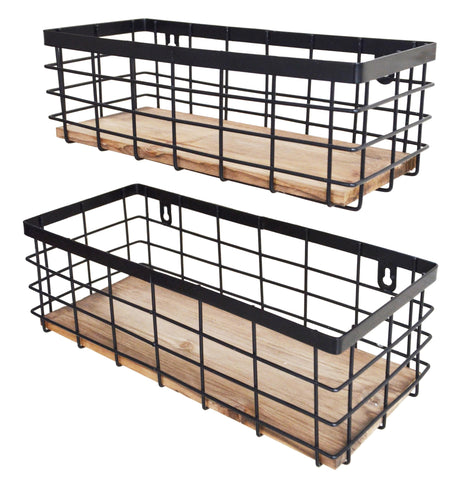 Cesta de alambre con base de madera de ShabbyDecor para cocina, ideal para especias y utensilios