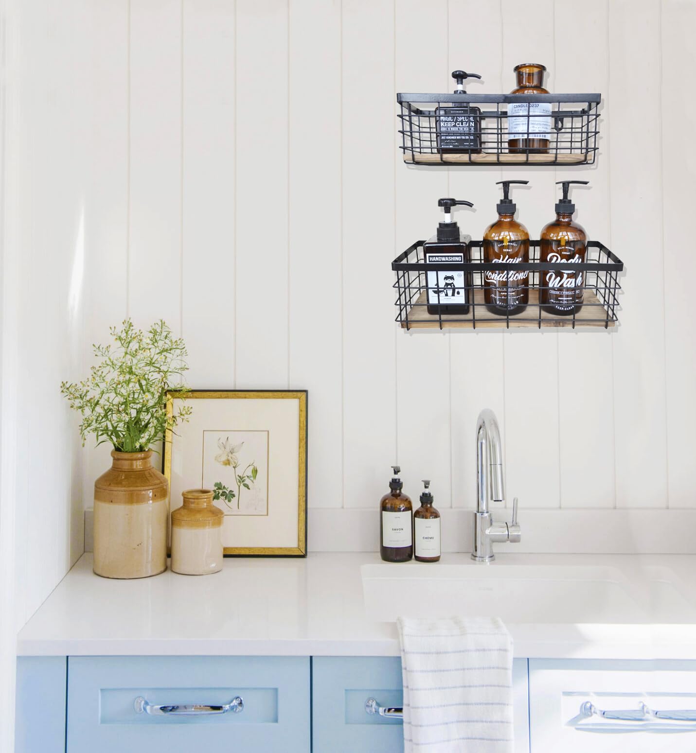 Cesta alambre ShabbyDecor colgante para pared, añade organización elegante