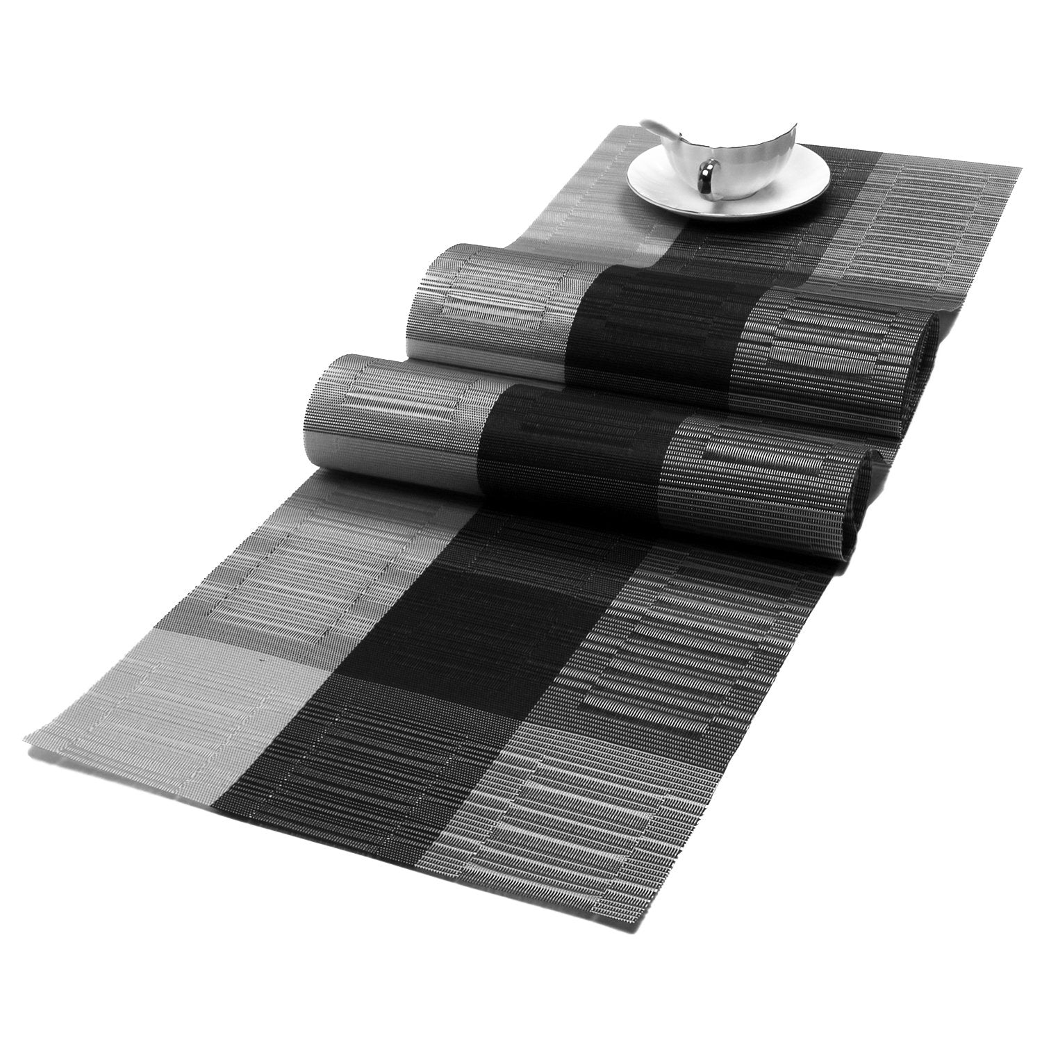 SHACOS cubre mantel de vinilo con degradado negro a gris para proteger la mesa