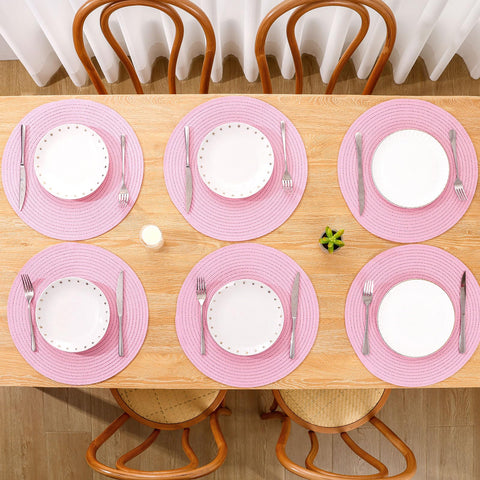 SHACOS individuales redondos trenzados rosa, ideal para uso en interior y exterior.