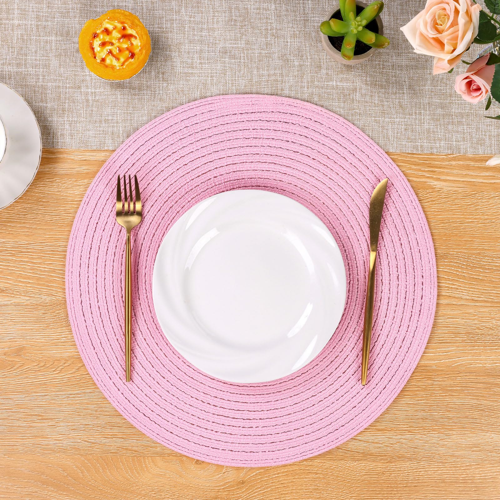 SHACOS individuales redondos trenzados rosa, combinan con casi cualquier estilo de decoración.