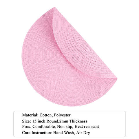 SHACOS individuales redondos trenzados rosa, protegen la mesa durante cenas y reuniones.