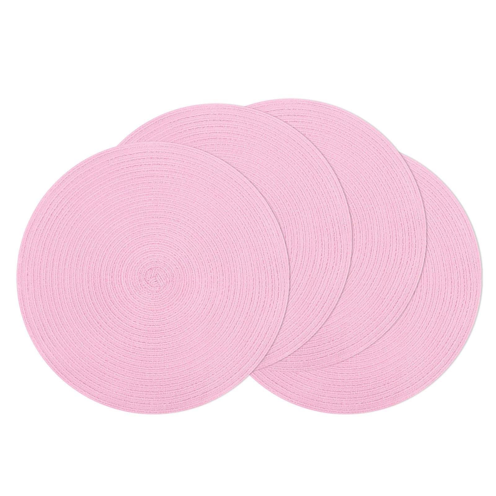 SHACOS individuales redondos trenzados rosa con brillo suave, ideales para comidas diarias.