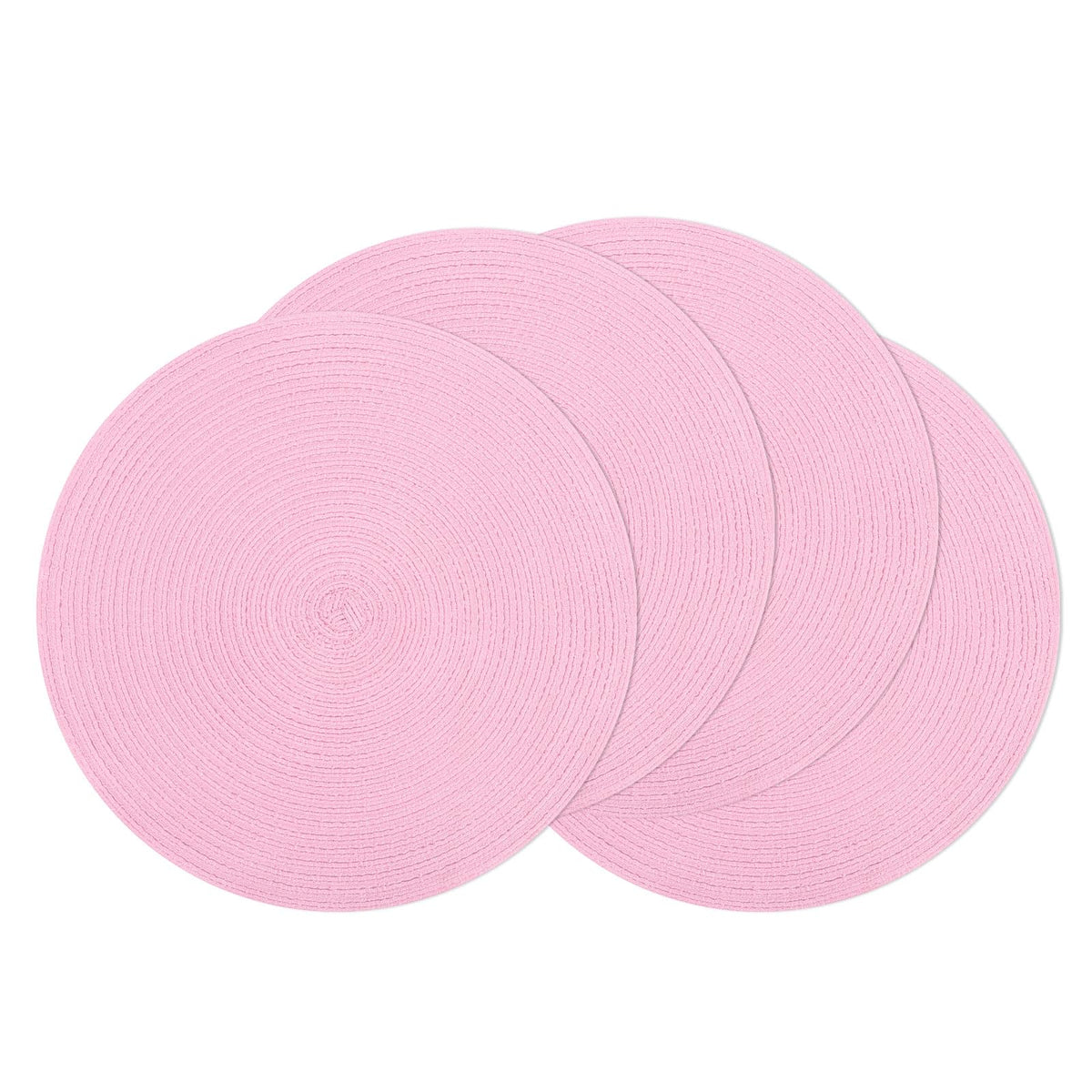 SHACOS individuales redondos trenzados rosa con brillo suave, ideales para comidas diarias.