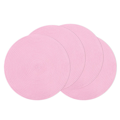 SHACOS individuales redondos trenzados rosa con brillo suave, ideales para comidas diarias.