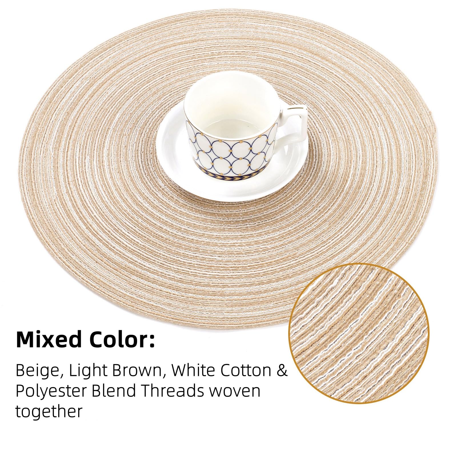 SHACOS manteles individuales mezcla de hilos beige-marrón-blanco para decoración