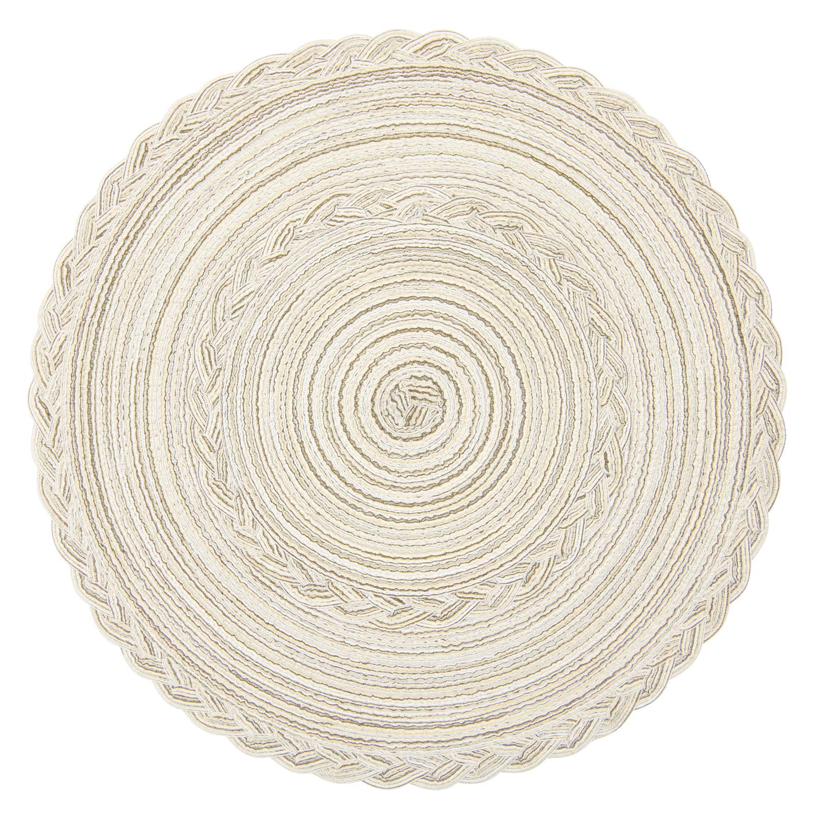Mantel individual SHACOS redondo marfil con borde trenzado para cenas elegantes.