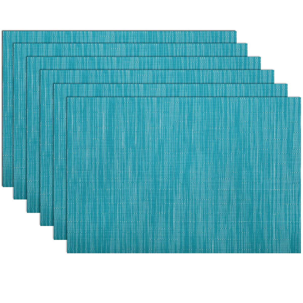 SHACOS mantel individual de vinilo tejido azul verdoso protege la mesa con un patrón entrelazado