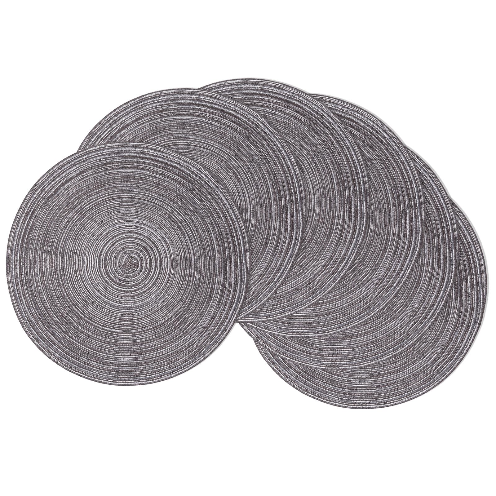 SHACOS mantel redondo trenzado de 15 pulgadas, negro gris, protege la mesa suavemente.
