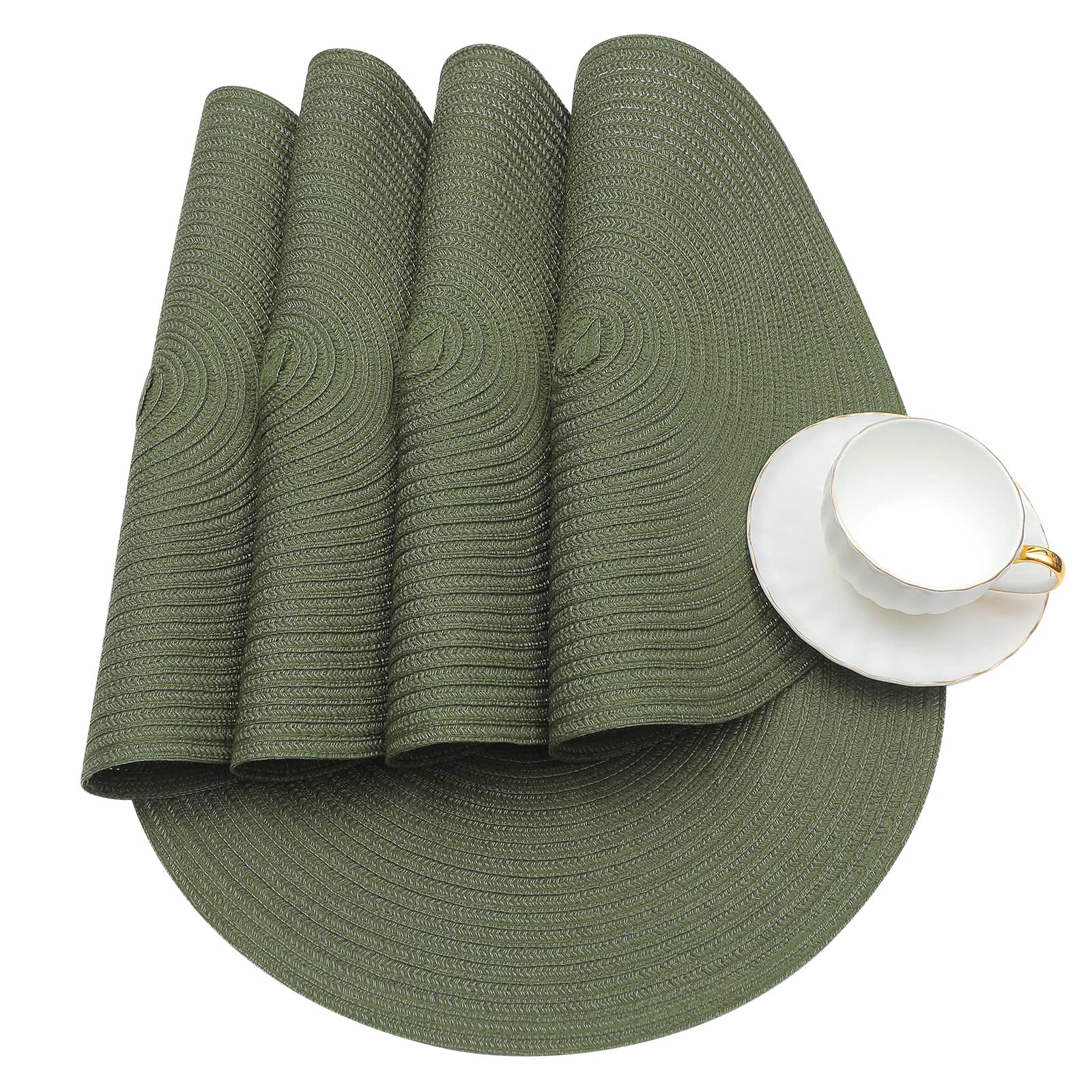 Manteles individuales SHACOS con textura trenzada verde oliva, resistente a manchas para uso diario.