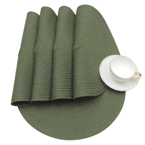 Manteles individuales SHACOS con textura trenzada verde oliva, resistente a manchas para uso diario.