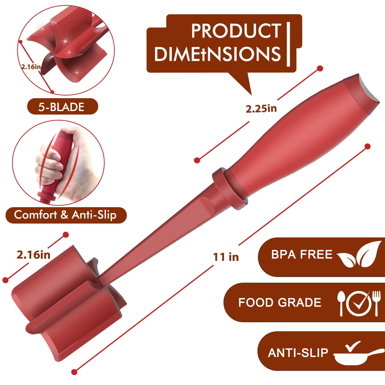 Shadowgallery Aplastador de carne mejorado, versión roja para facilitar la tarea en la cocina