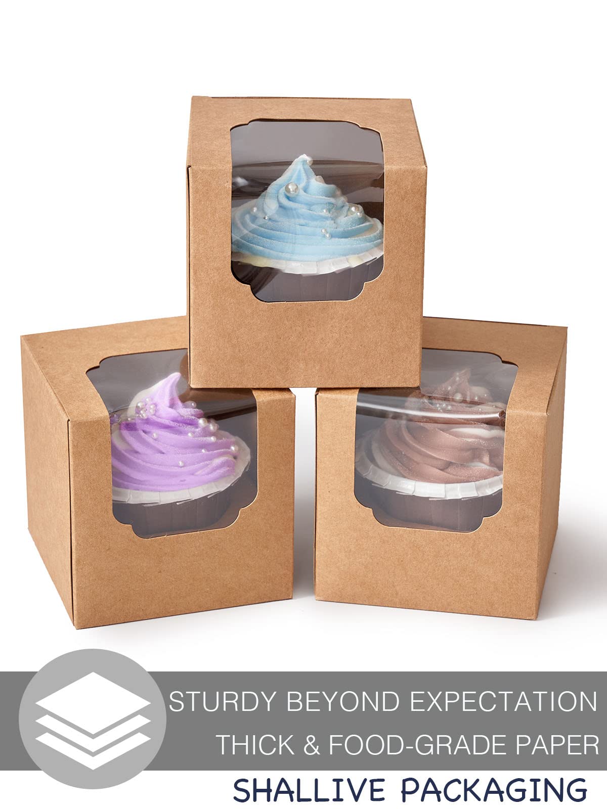 Caja cupcake kraft Shallive, 3,5 pulgadas, compacto y fácil de almacenar.