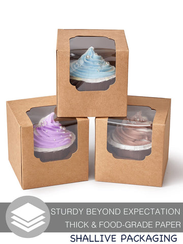 Caja cupcake kraft Shallive, 3,5 pulgadas, compacto y fácil de almacenar.