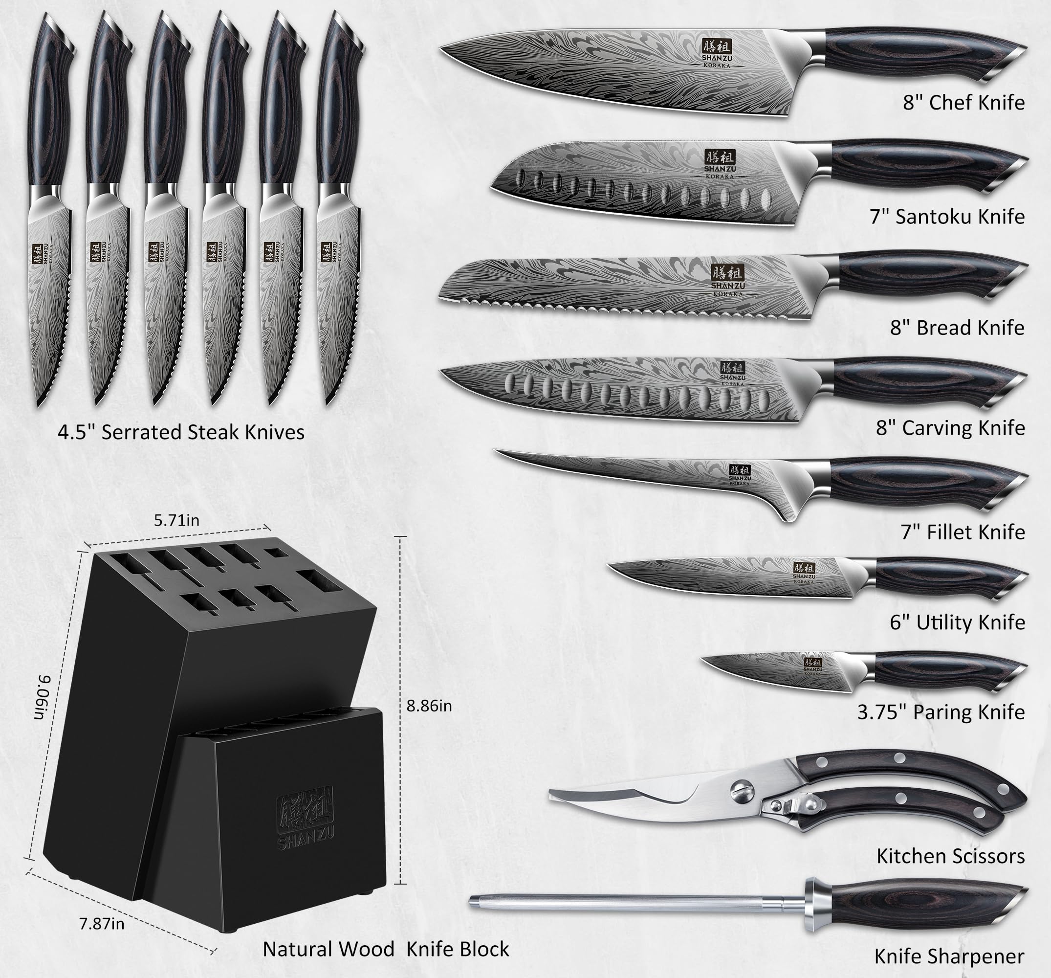SHAN ZU bloque de cuchillos de madera natural facilita almacenamiento estable y limpio.