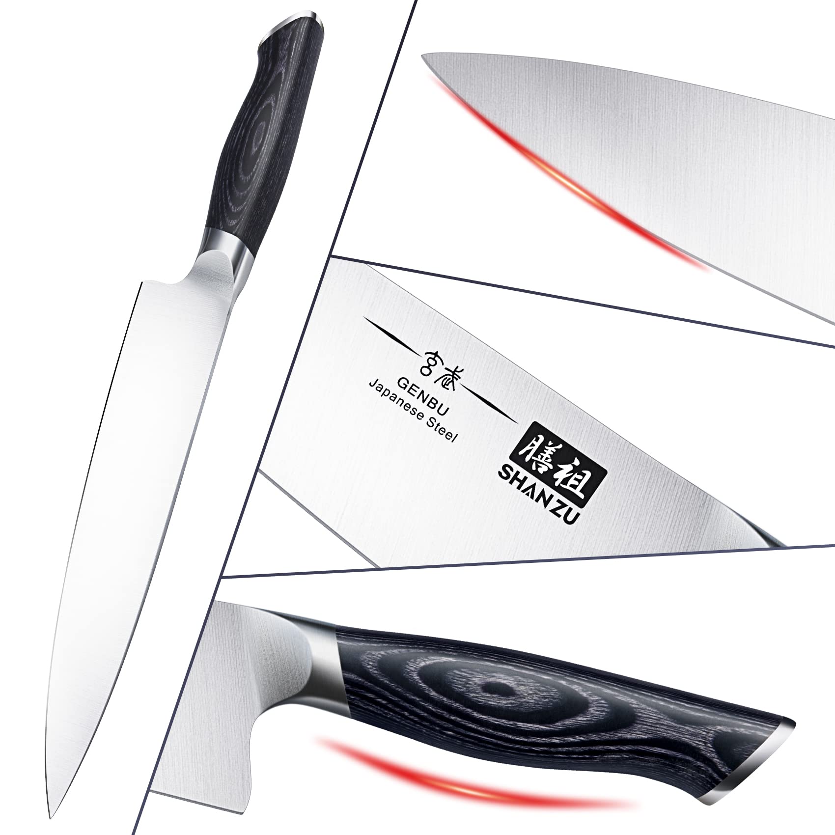 SHAN ZU cuchillo chef 8 pulgadas, acero japonés Honbazuke, filo duradero.