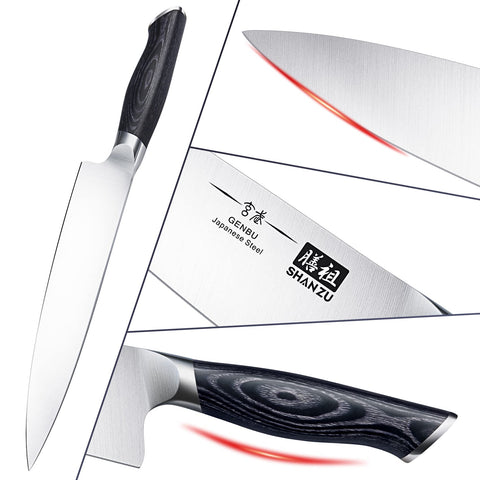 SHAN ZU cuchillo chef 8 pulgadas, acero japonés Honbazuke, filo duradero.