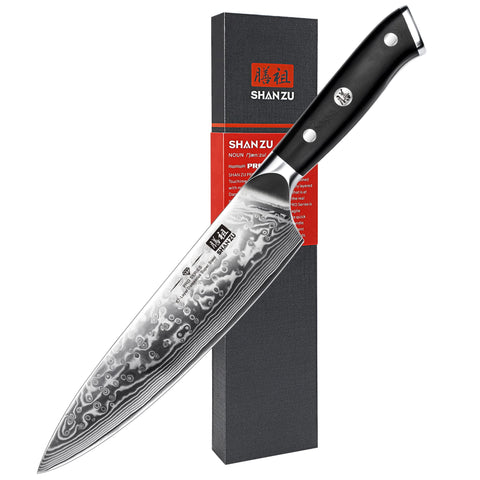 SHAN ZU Cuchillo de Chef 8 pulgadas, hoja damasco, corte preciso para verduras