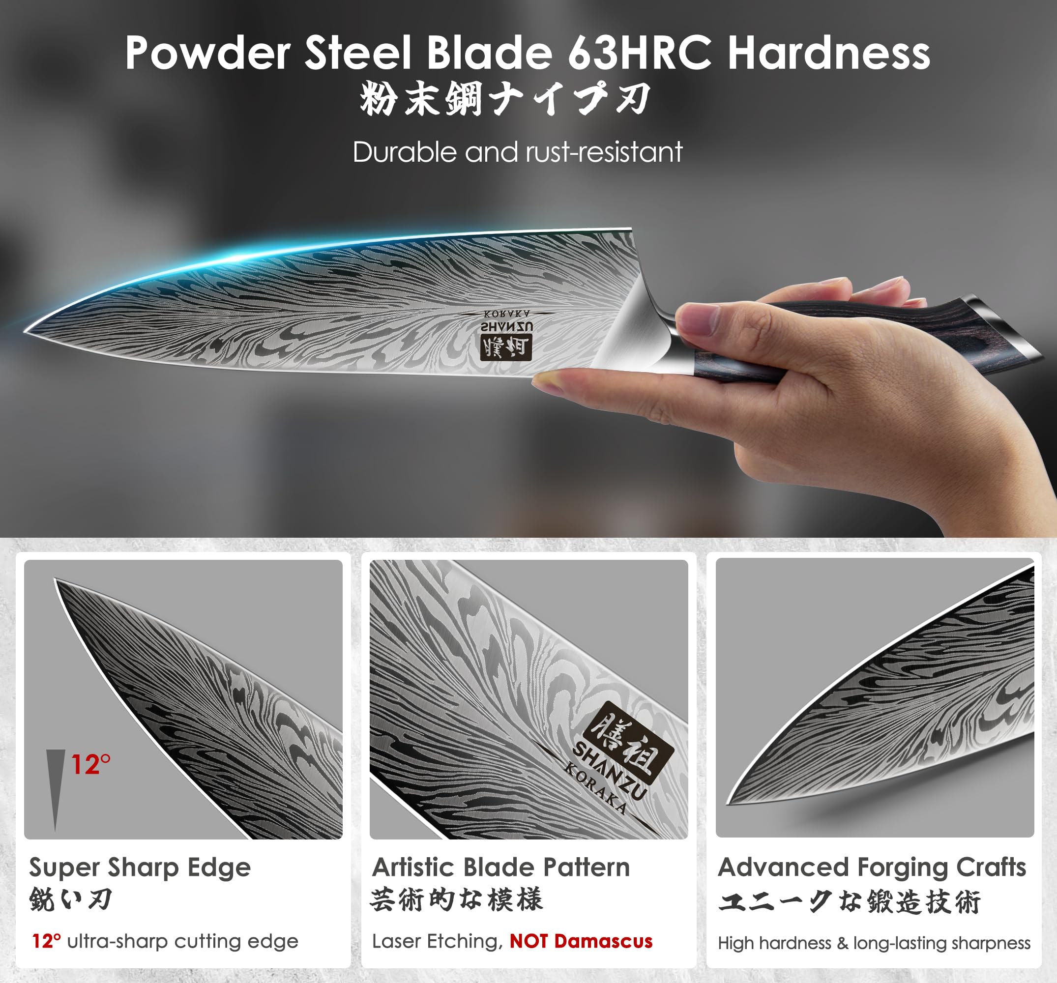 SHAN ZU cuchillo chef 8 pulgadas para cortar ingredientes con control y filo.