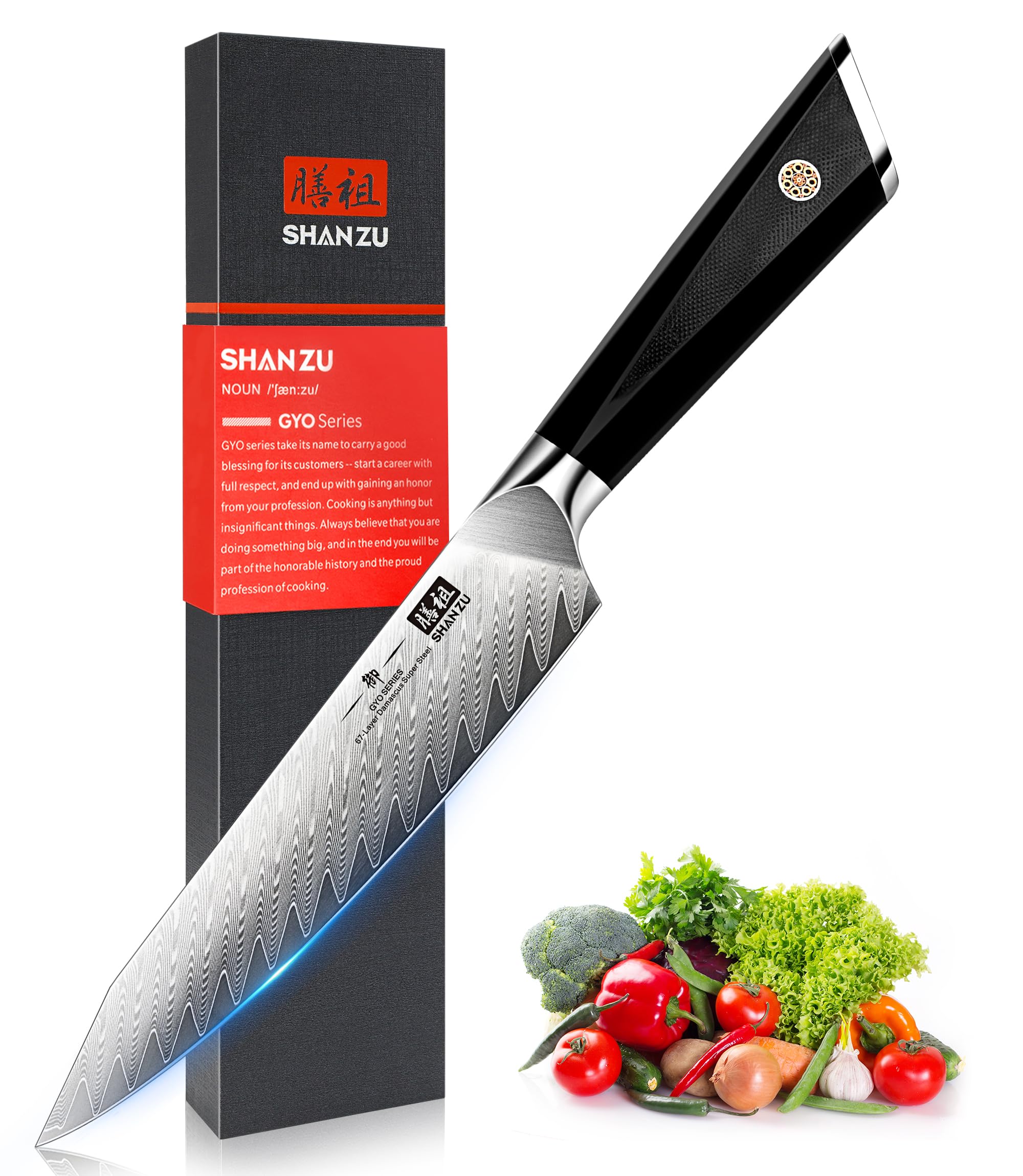 Cuchillo SHAN ZU con hoja damasco de 6 pulgadas para cortes precisos.