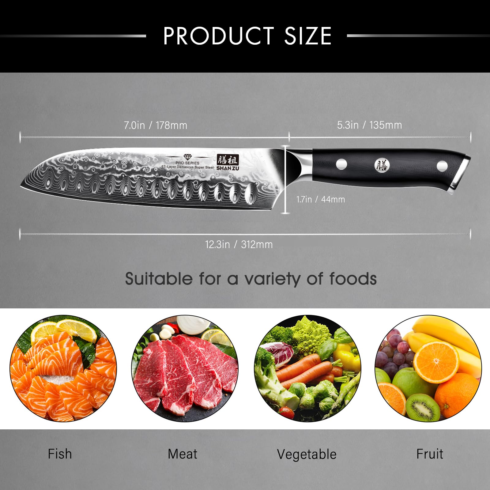 SHAN ZU con ángulo de corte de 15° para cortes finos en verduras y carnes.