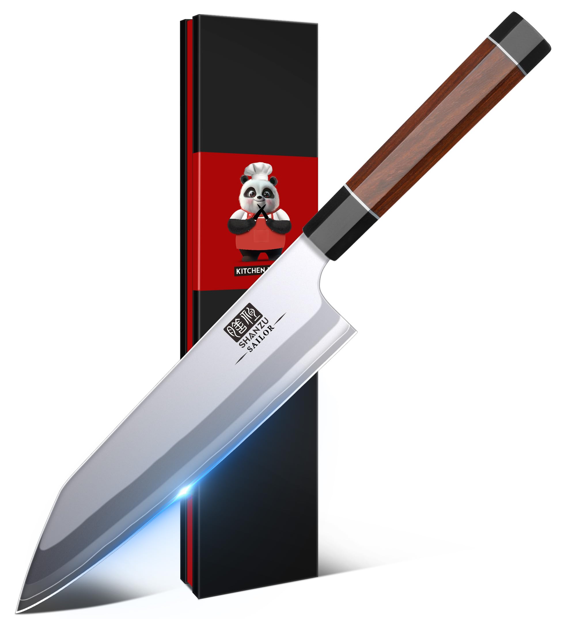 Cuchillo SHAN ZU de 8 pulgadas con 9 capas para cortes precisos en la cocina.