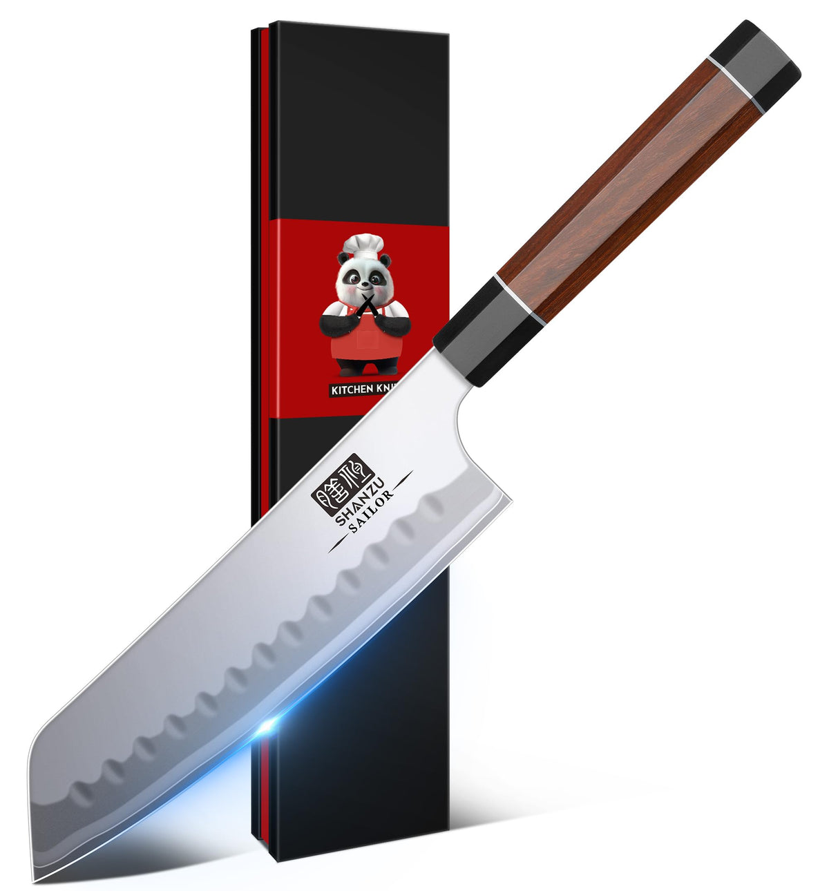 SHAN ZU cuchillo chef japones santoku 9 capas, filo estable para cortes precisos.