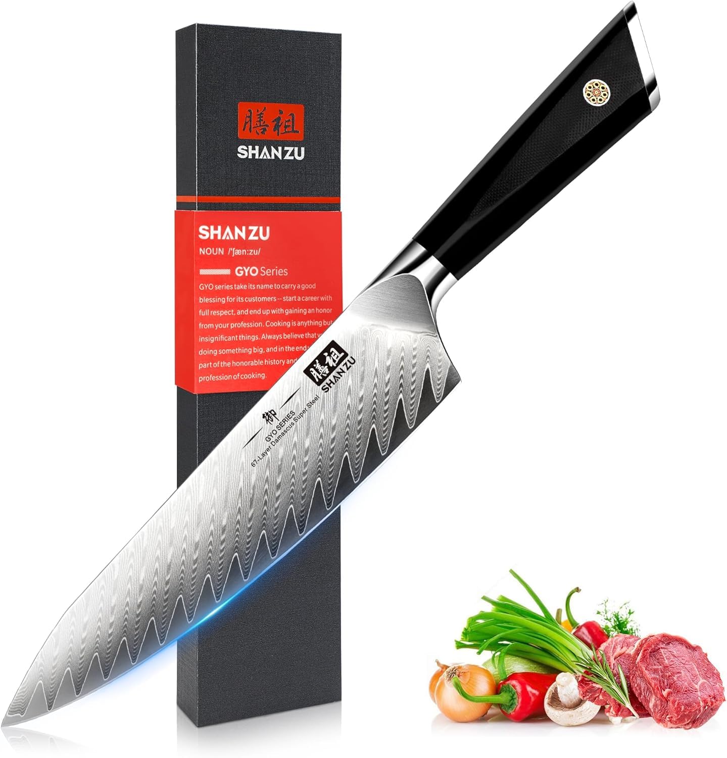 Cuchillo SHAN ZU damasco 8 pulgadas, filo afilado para cortes precisos.